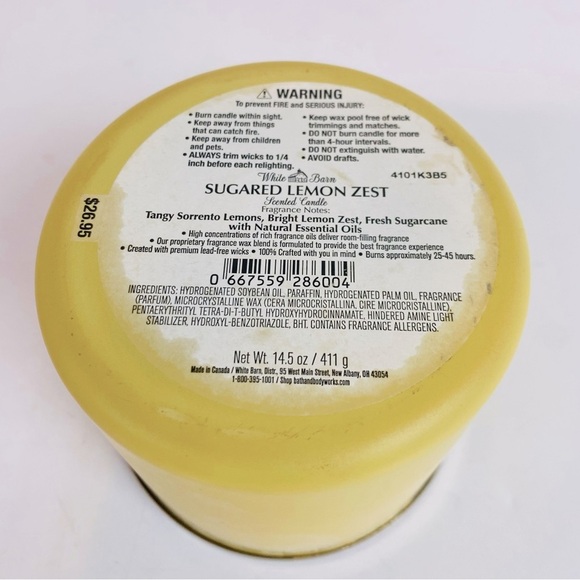 White Barn Sugared Lemon Zest 3 Wick Candle 14.5oz - Picture 3 of 3